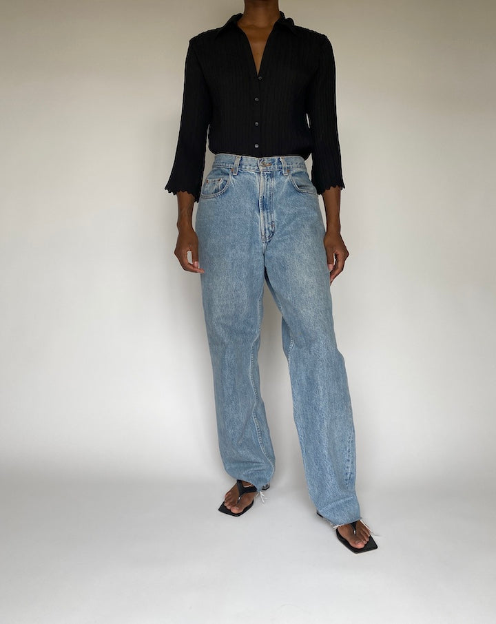 VINTAGE PLEATED BLACK BLOUSE 3806