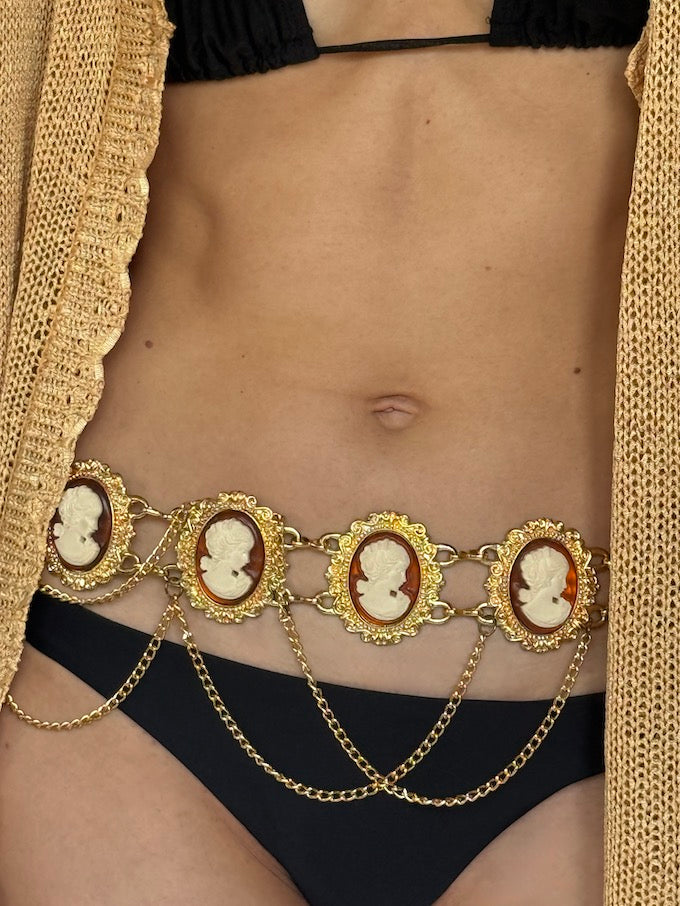 Vintage Gold Cameo Chain Belt