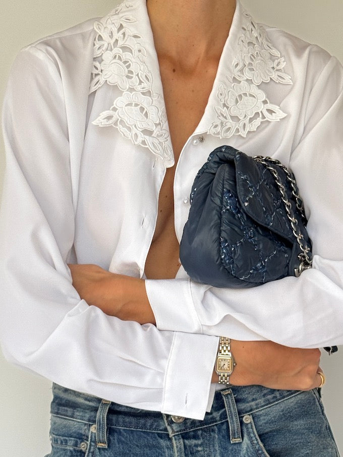 Vintage Button Up Blouse In White 5826