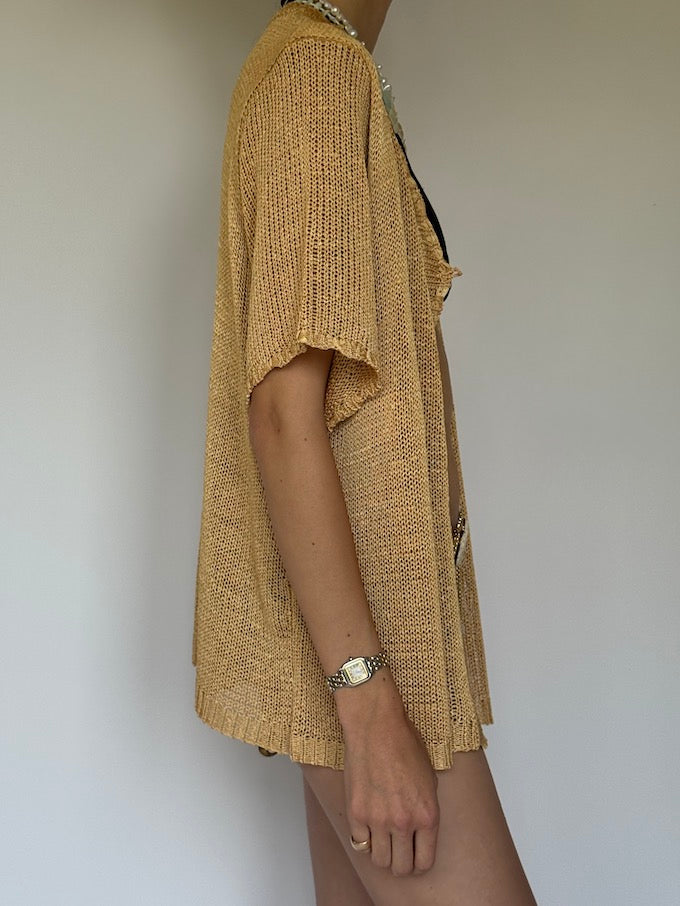Vintage short-sleeve gold-tone knit top 6272