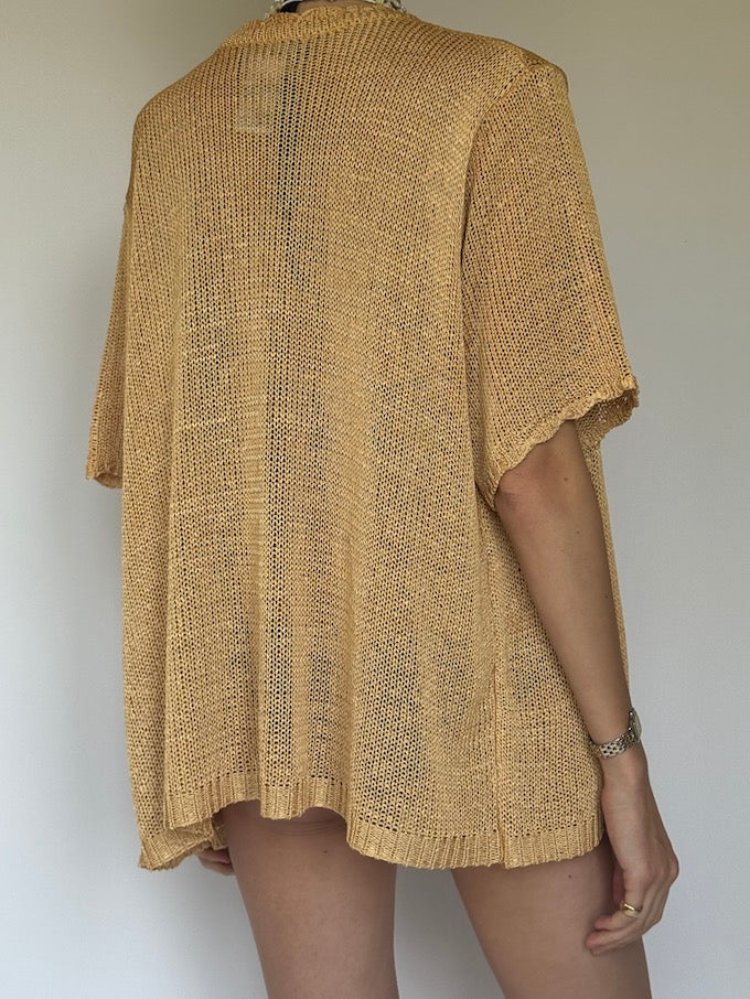 Vintage short-sleeve gold-tone knit top 6272