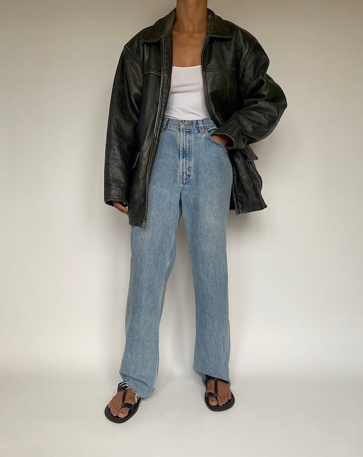 VINTAGE OVERSIZED BLACK LEATHER JACKET 2880