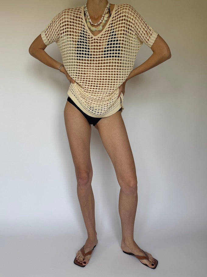 Vintage swim cover-up top cream 6273