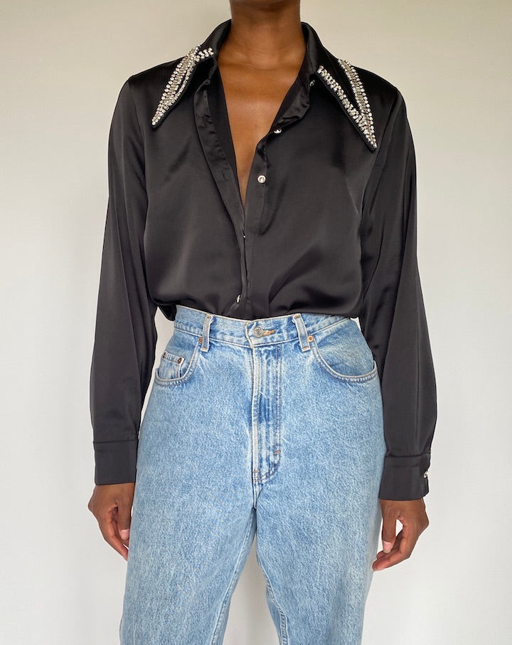 VINTAGE BLACK EMBELLISHED SHIRT 3809