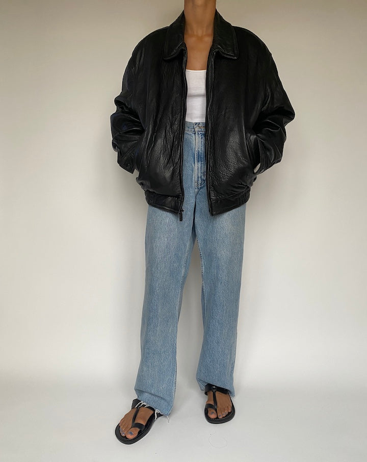VINTAGE BLACK BOXY LEATHER JACKET 2882