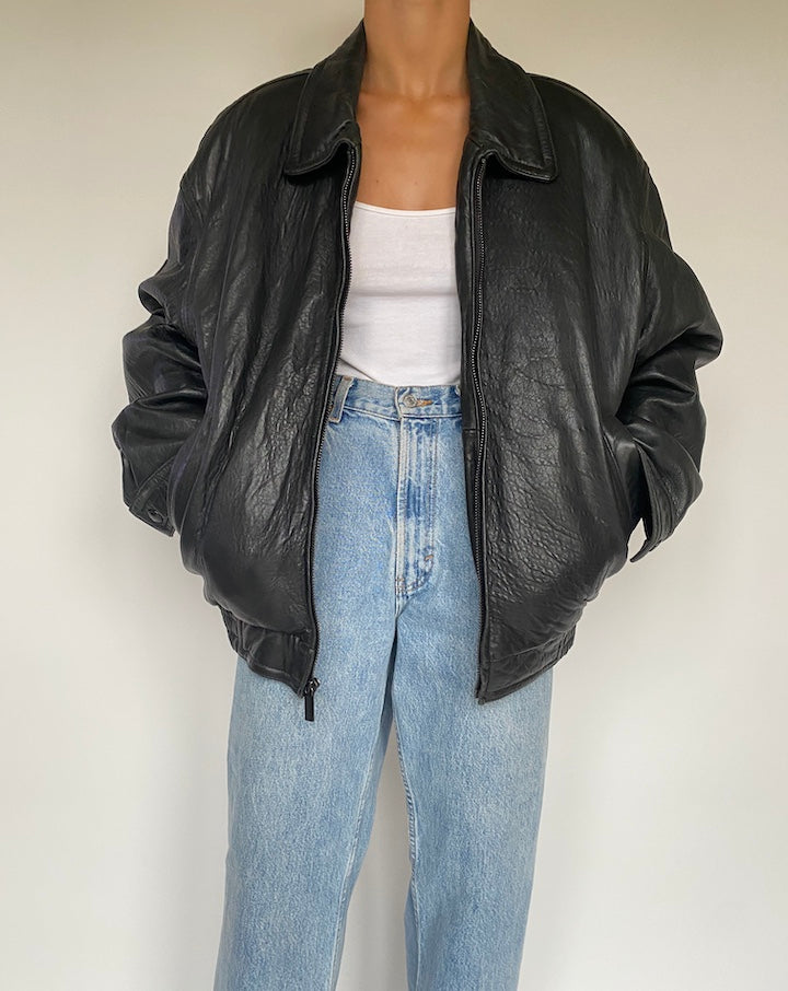 VINTAGE BLACK BOXY LEATHER JACKET 2882