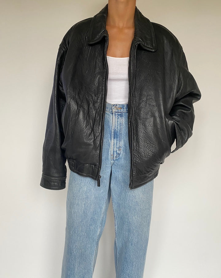 VINTAGE BLACK BOXY LEATHER JACKET 2882