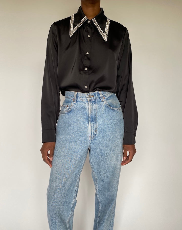 VINTAGE BLACK EMBELLISHED SHIRT 3809