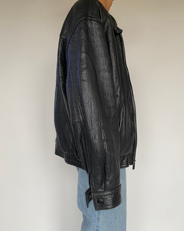 VINTAGE BLACK BOXY LEATHER JACKET 2882