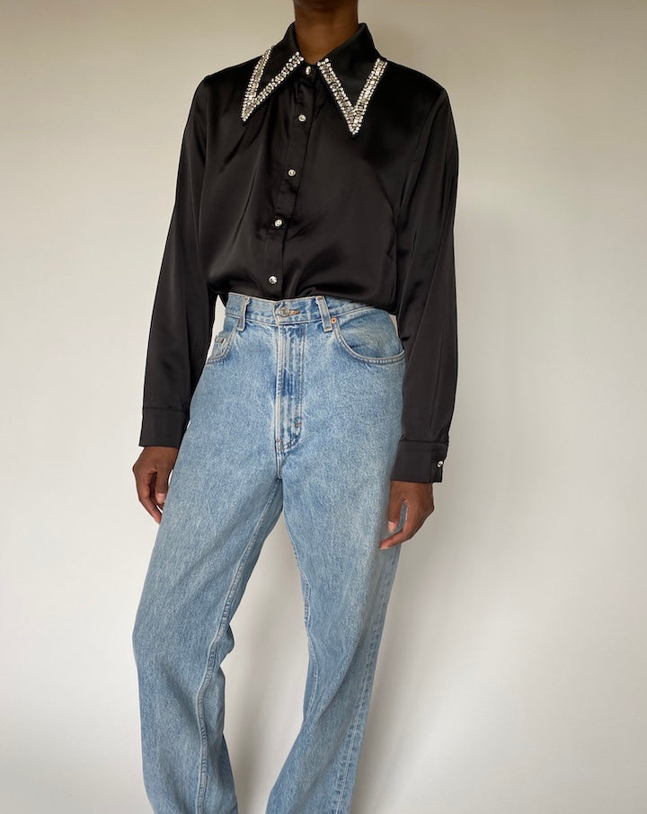 VINTAGE BLACK EMBELLISHED SHIRT 3809
