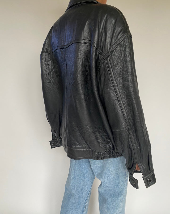 VINTAGE BLACK BOXY LEATHER JACKET 2882