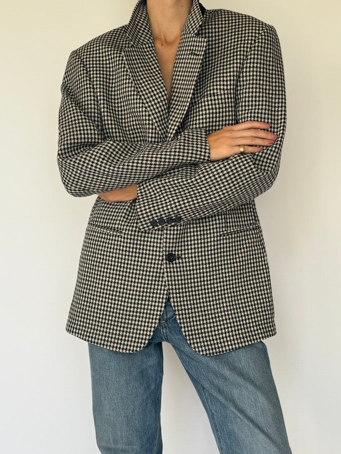 Vintage black and cream small checked blazer 6352