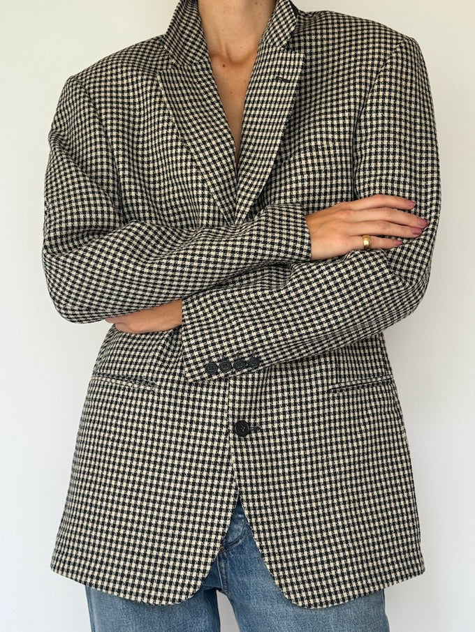 Vintage black and cream small checked blazer 6352