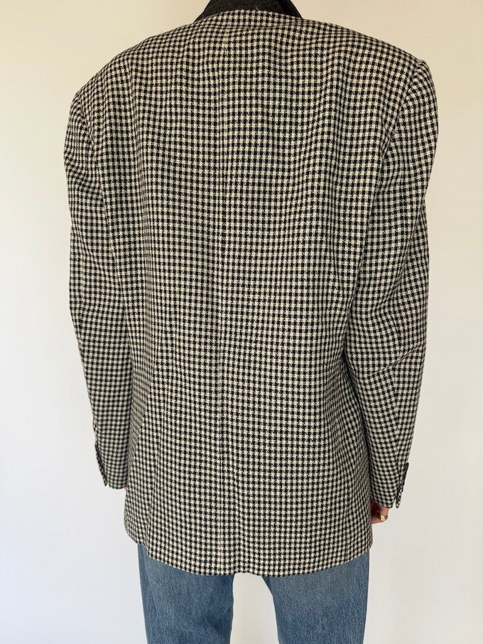 Vintage black and cream small checked blazer 6352