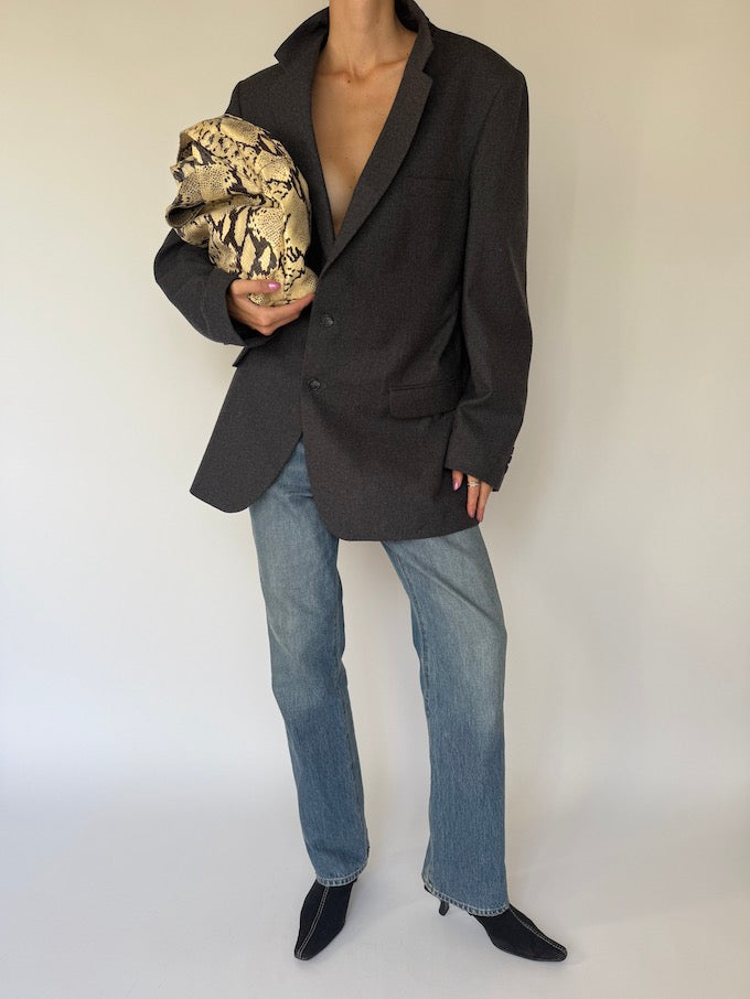 Vintage Oversized Wool Blazer Dark Grey 6358