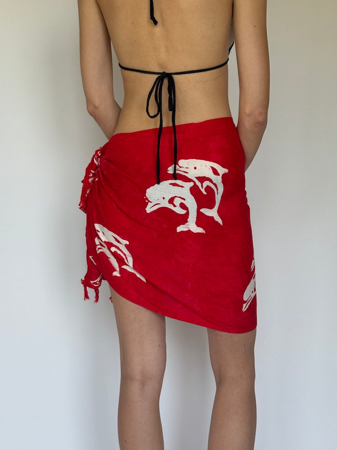 Vintage Dolphin Print Sarong Red 6275