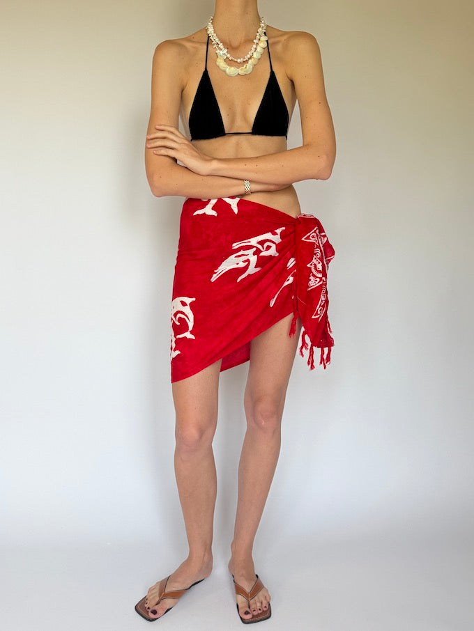 Vintage Dolphin Print Sarong Red 6275