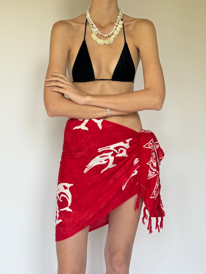 Vintage Dolphin Print Sarong Red 6275