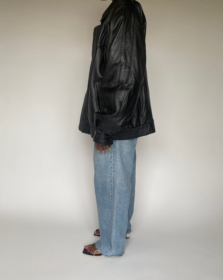 VINTAGE BLACK OVERSIZED LEATHER JACKET 3814