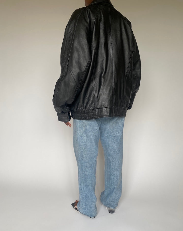 VINTAGE BLACK OVERSIZED LEATHER JACKET 3814