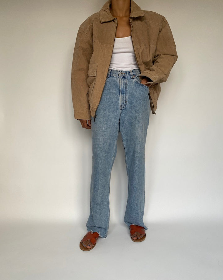 VINTAGE BOXY LIGHT BEIGE LEATHER JACKET 2888