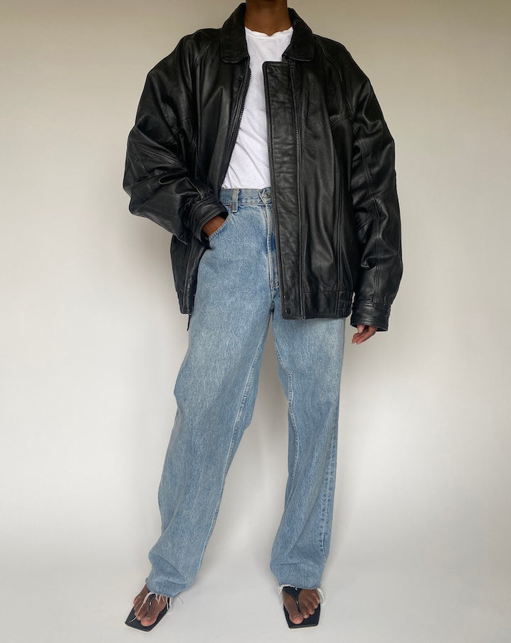 VINTAGE BLACK OVERSIZED LEATHER JACKET 3814