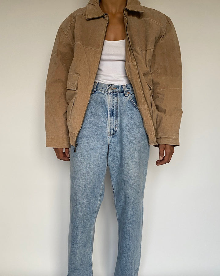 VINTAGE BOXY LIGHT BEIGE LEATHER JACKET 2888