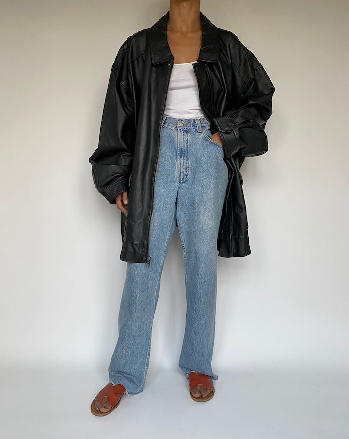 VINTAGE BLACK OVERSIZED LEATHER JACKET 2889