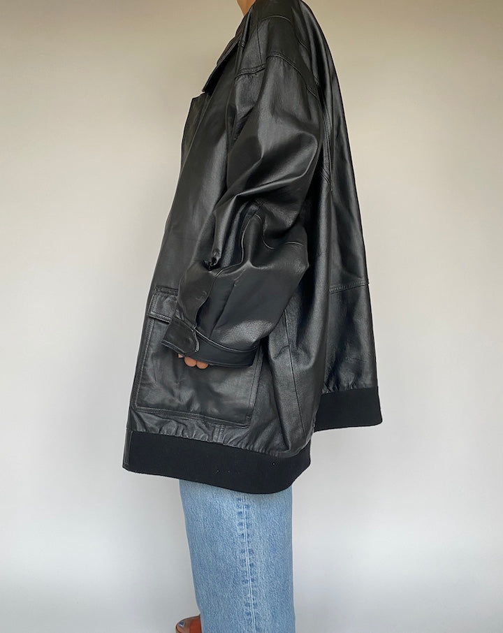 VINTAGE BLACK OVERSIZED LEATHER JACKET 2889