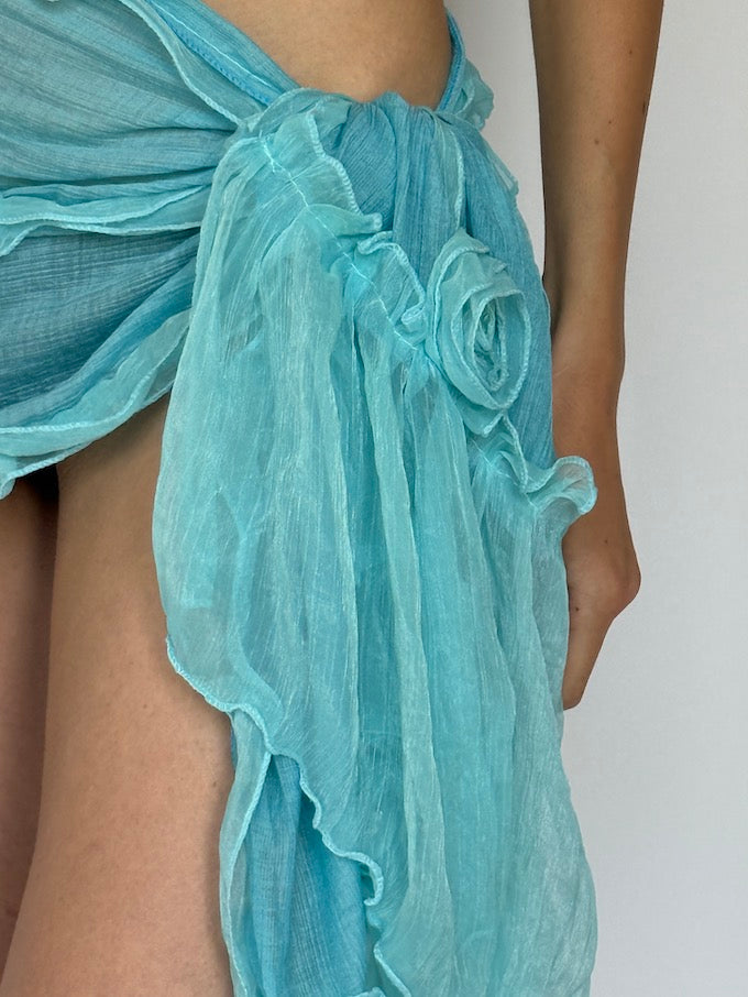 Vintage beach sarong aqua blue 6266