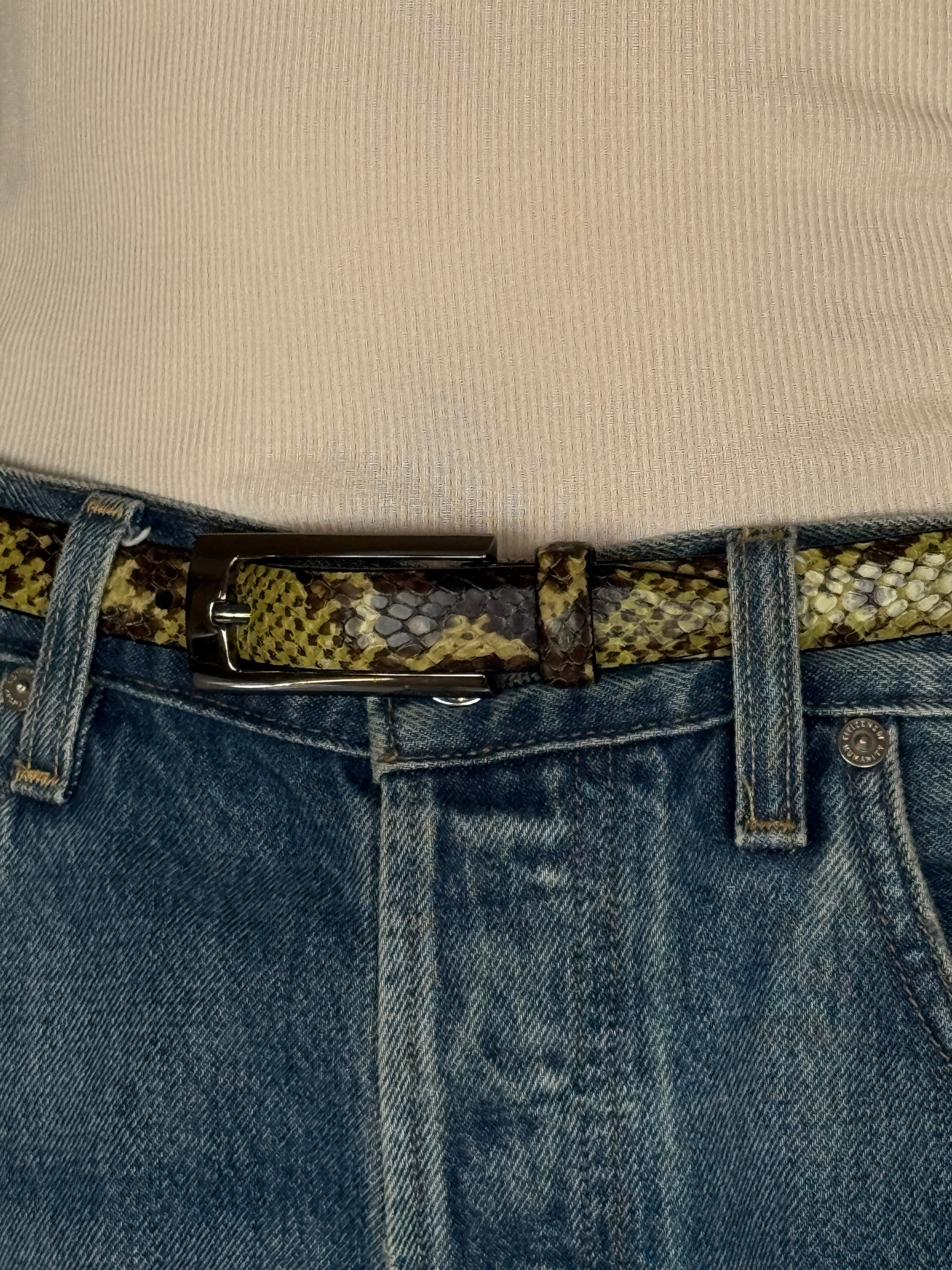 Vintage Snakeskin Leather Belt Green & Brown