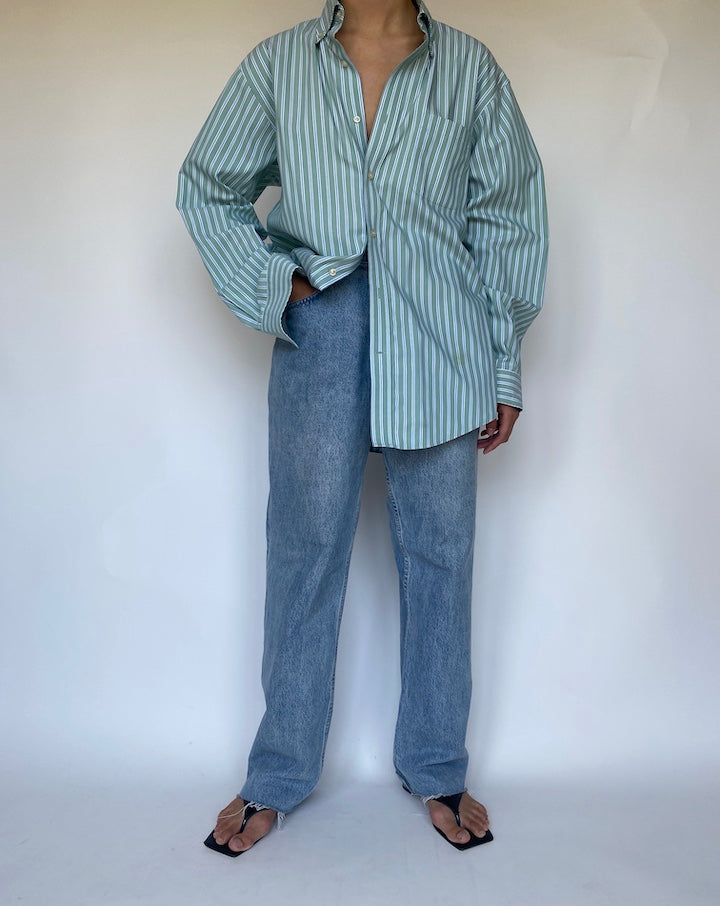 VINTAGE OVERSIZED GREEN STRIPED SHIRT 3408