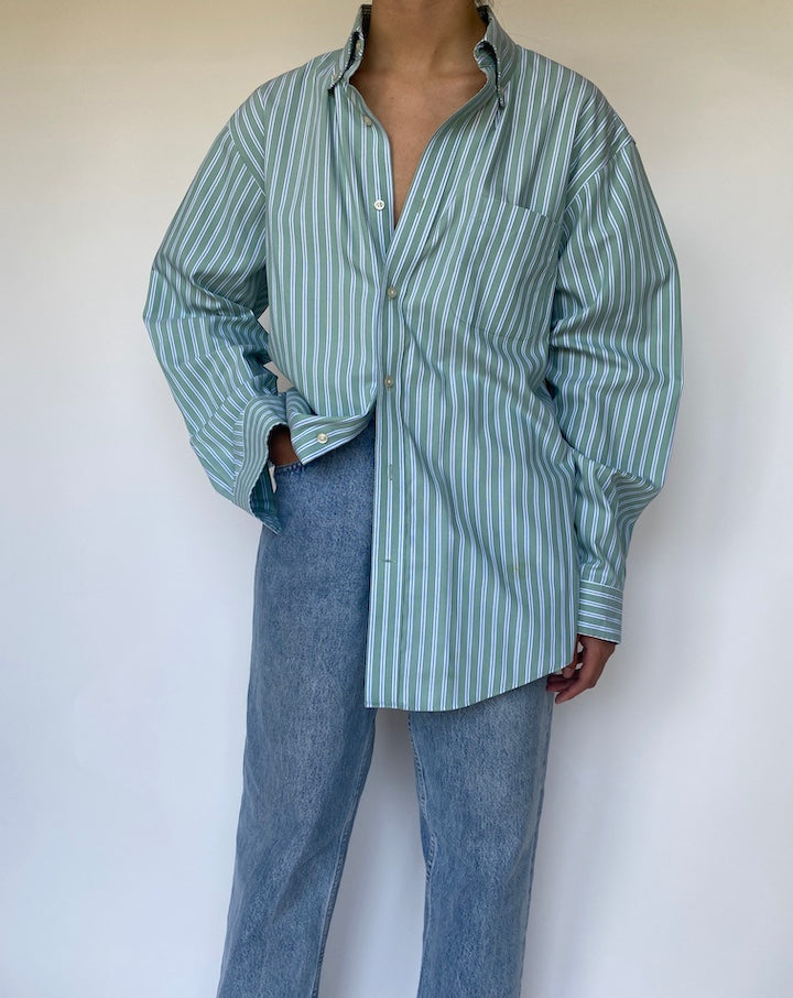 VINTAGE OVERSIZED GREEN STRIPED SHIRT 3408