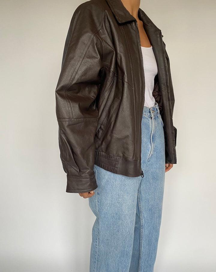 VINTAGE BROWN BOXY LEATHER JACKET 2890