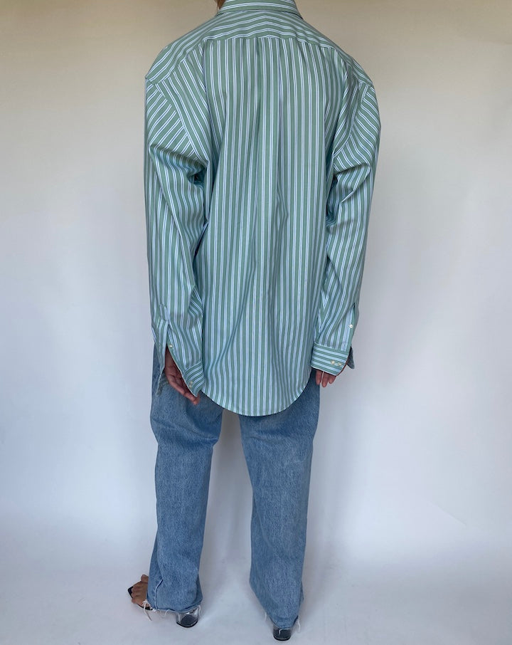 VINTAGE OVERSIZED GREEN STRIPED SHIRT 3408