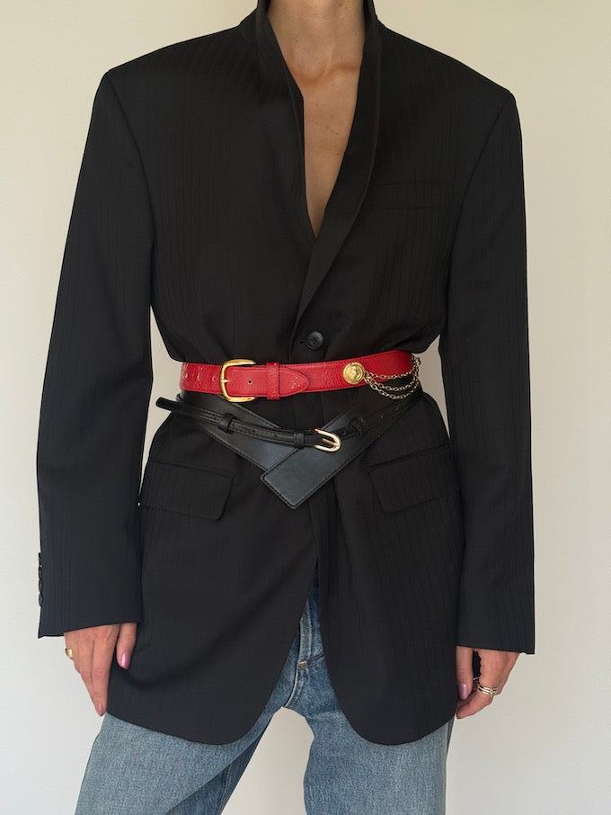 Vintage Red Chain Detail Belt with Gold Hardware
