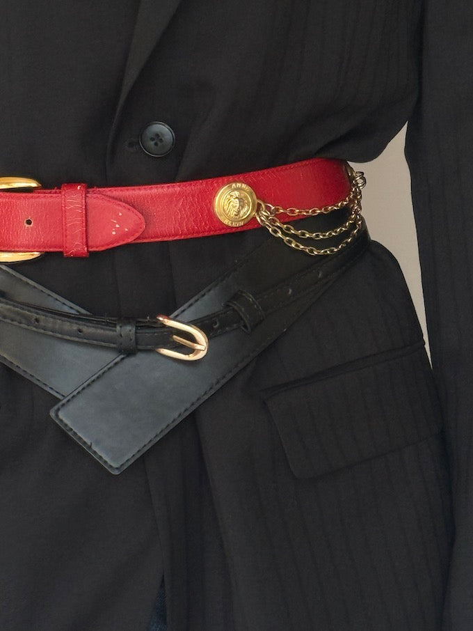 Vintage Red Chain Detail Belt with Gold Hardware