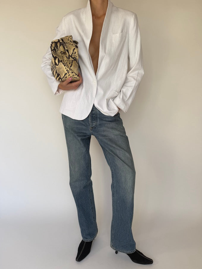 Vintage Linen Blend Blazer White 5928