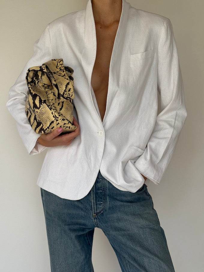 Vintage Linen Blend Blazer White 5928