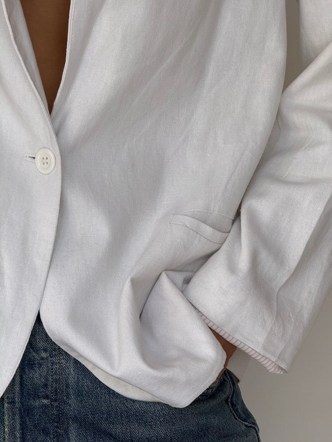 Vintage Linen Blend Blazer White 5928