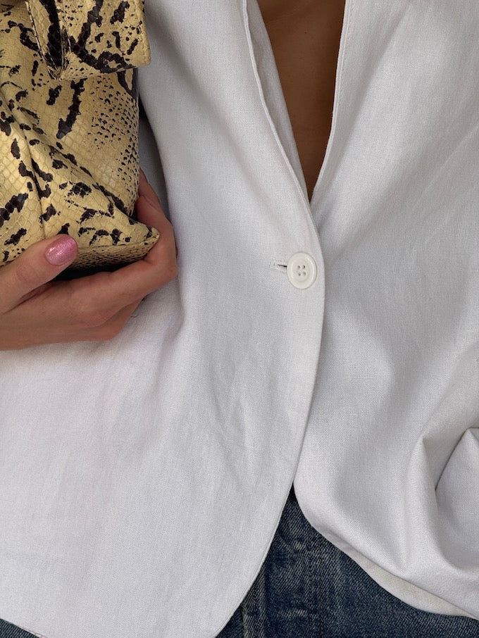 Vintage Linen Blend Blazer White 5928