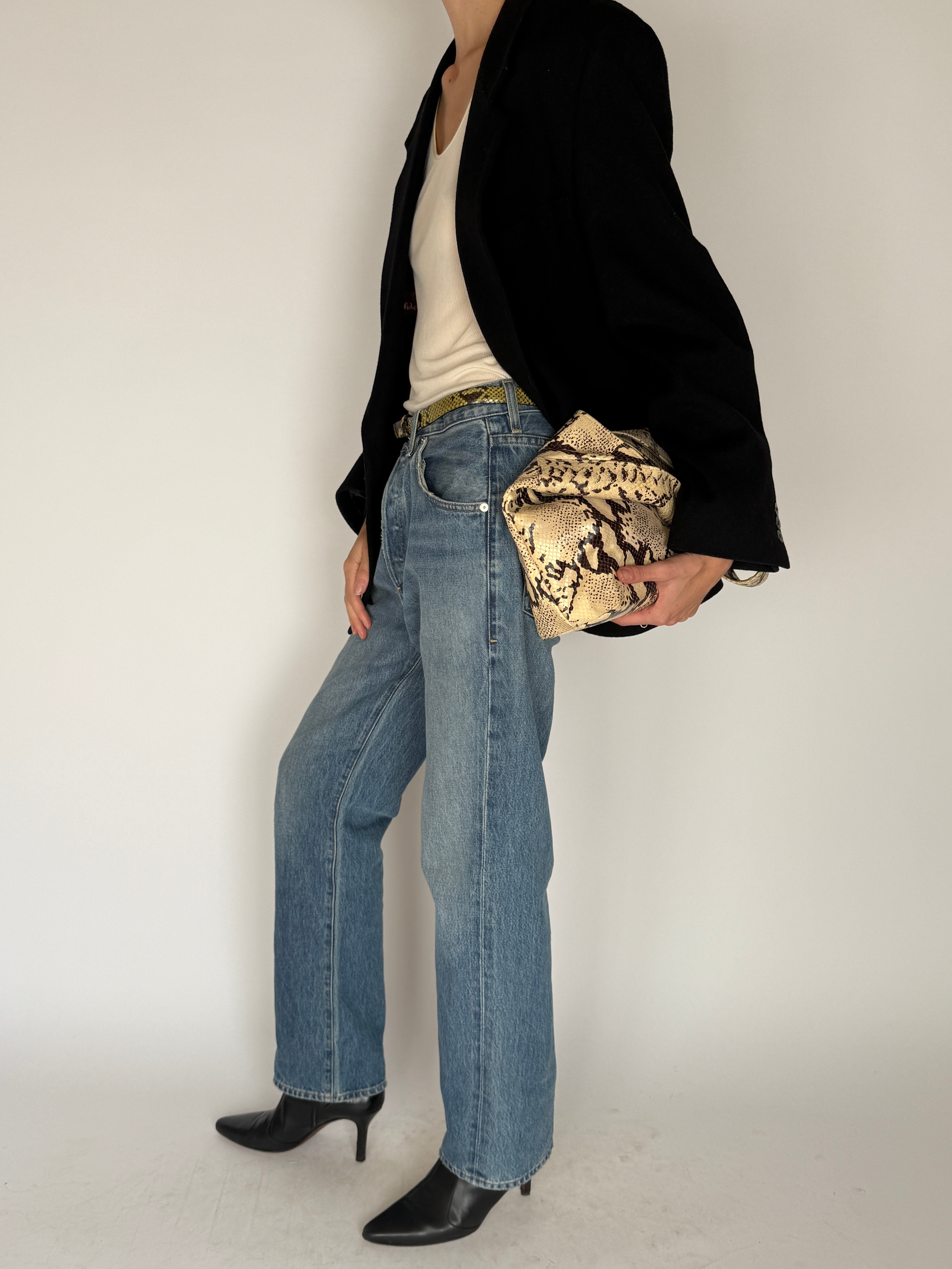 Vintage Snakeskin Leather Belt Green & Brown