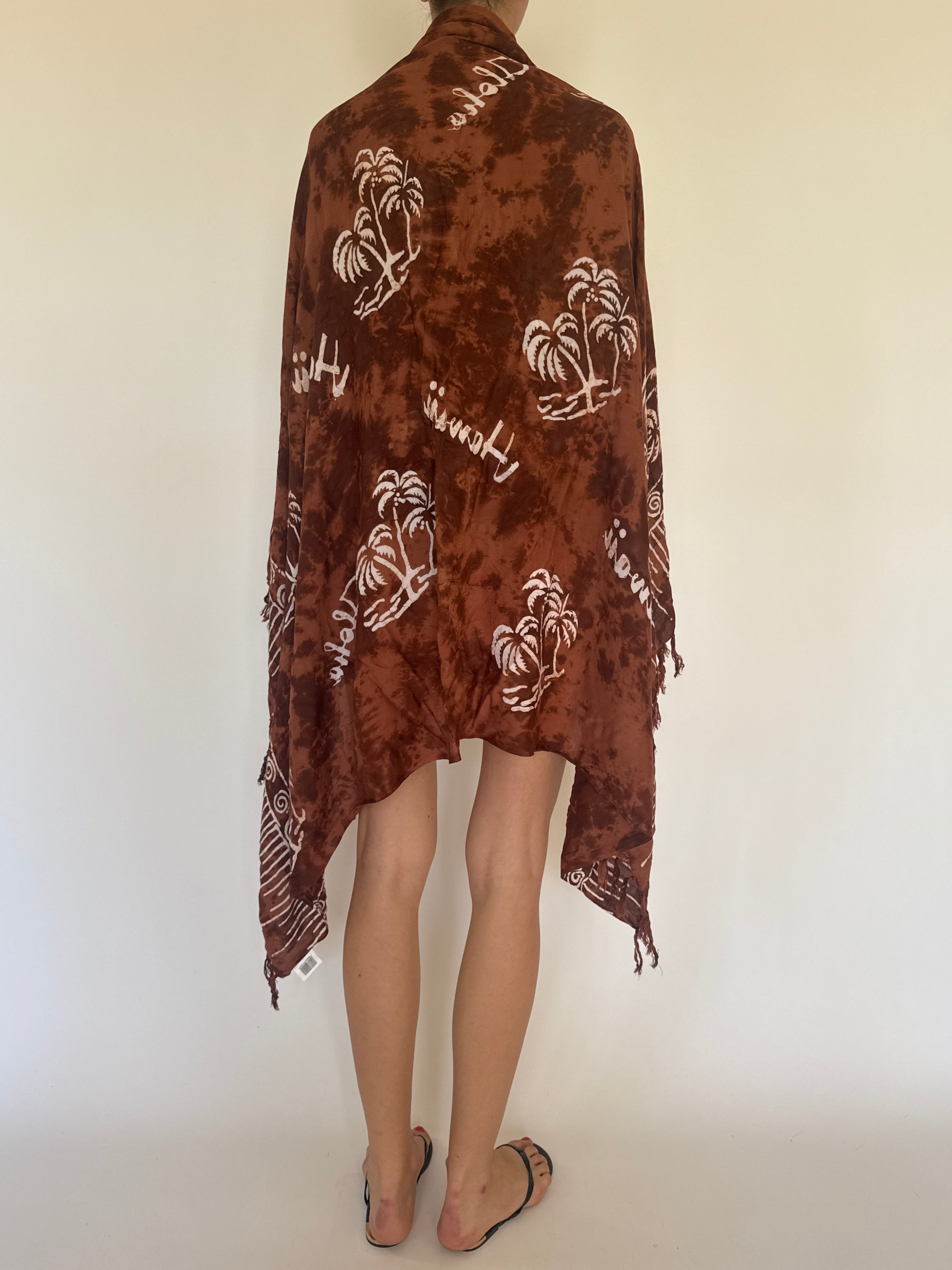 Vintage brown tropical print sarong back view