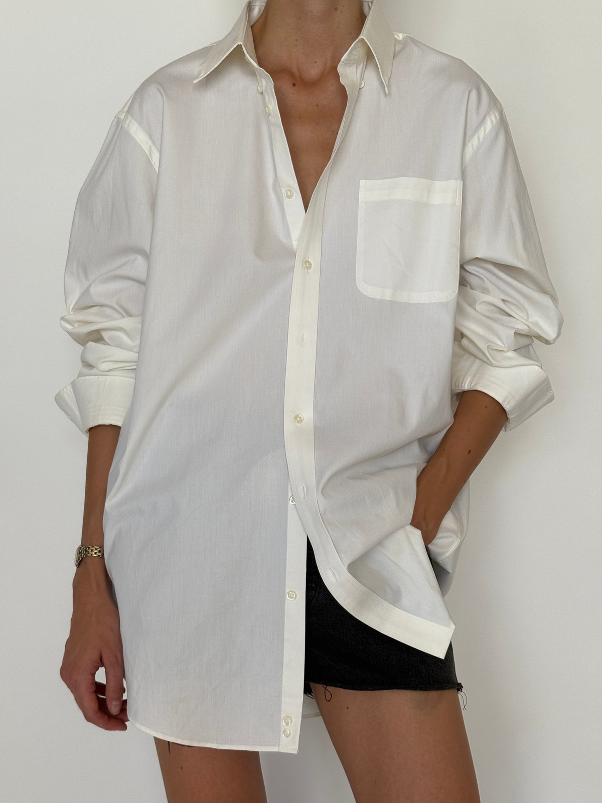 Vintage Oversized Button-Up Shirt White 7565
