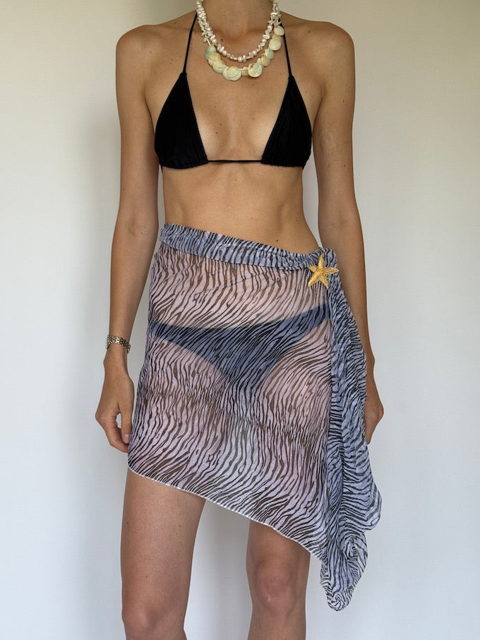 Vintage sheer mini sarong in zebra print 6278