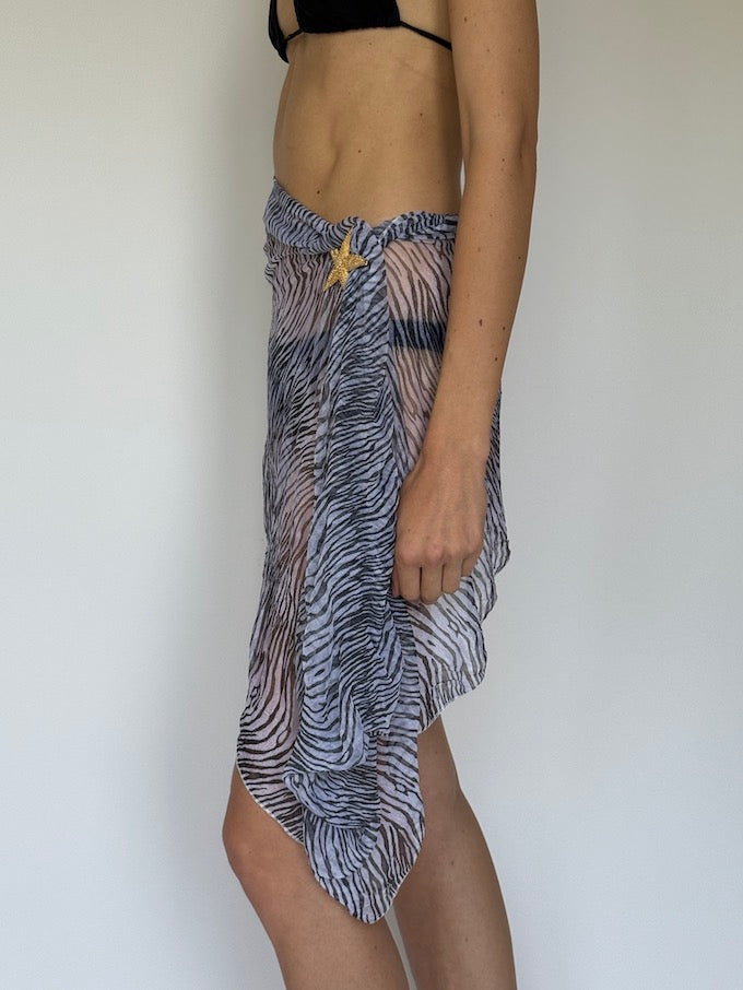 Vintage sheer mini sarong in zebra print 6278