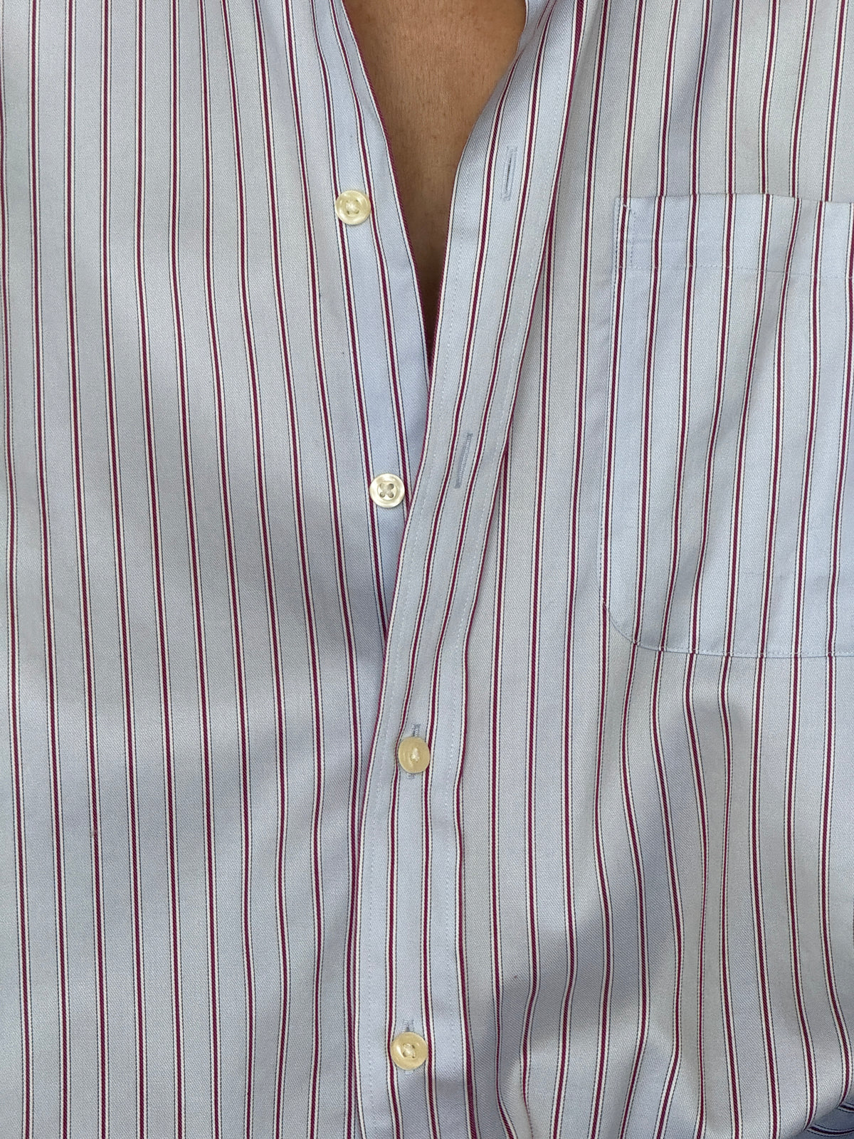 Vintage Oversized Striped Cotton Button-Up Shirt Light Blue 7925