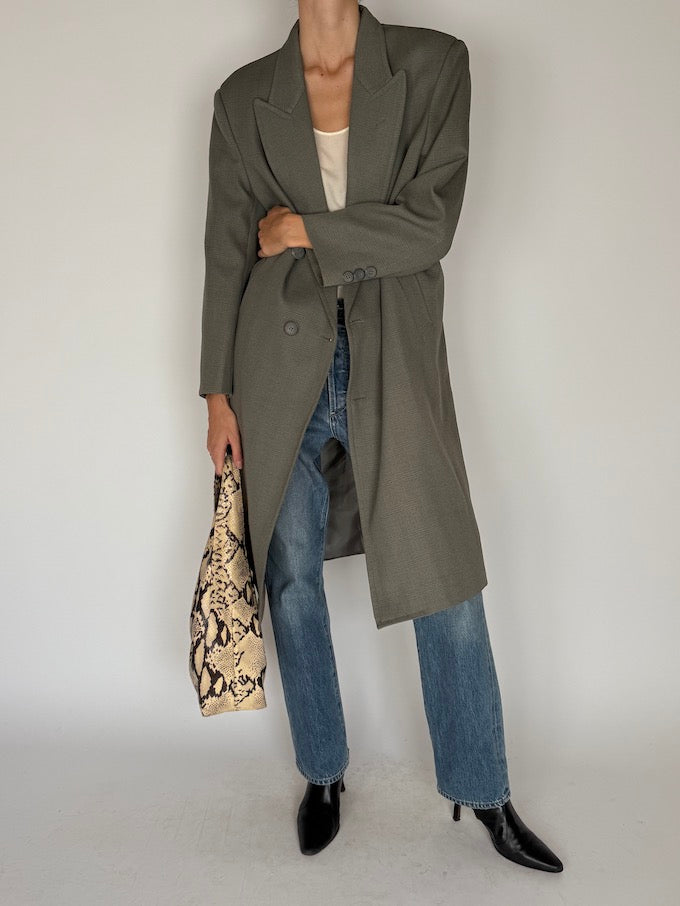 Vintage Grey Long Checked Coat 5744