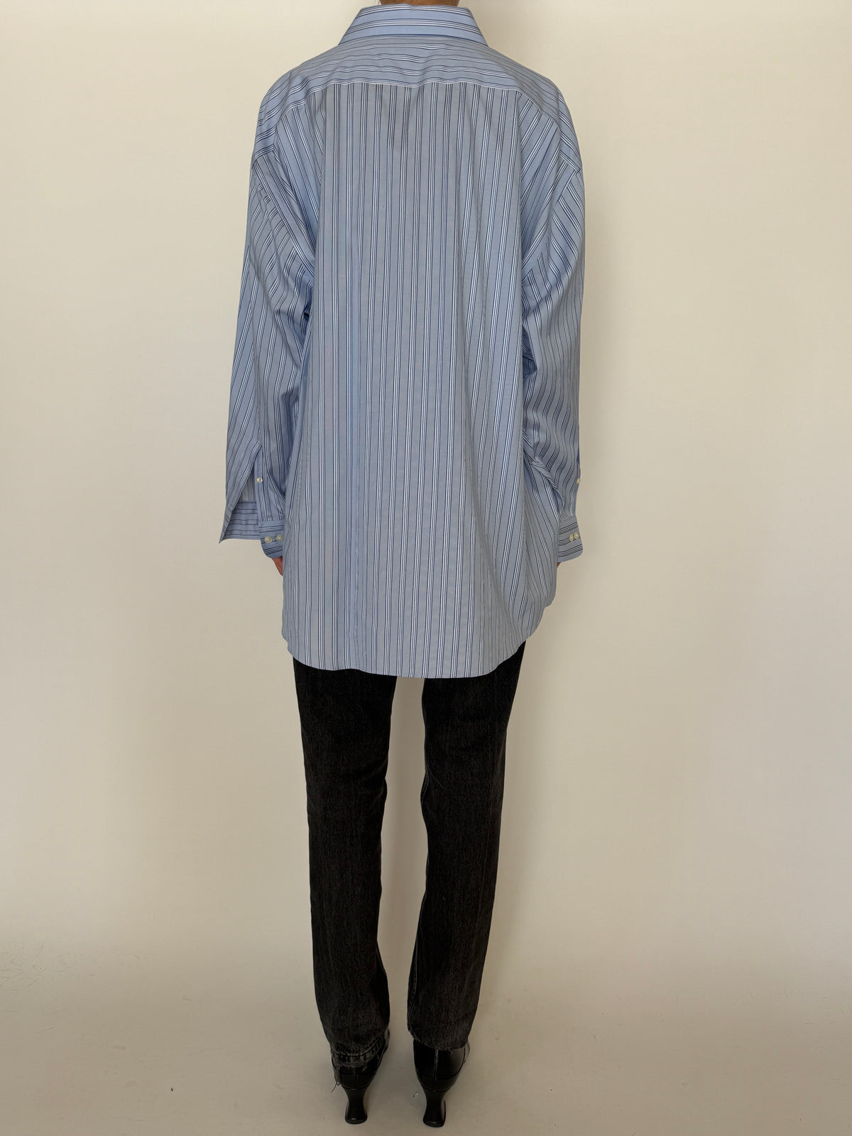 Vintage Oversized Striped Button-Up Shirt Blue 7921