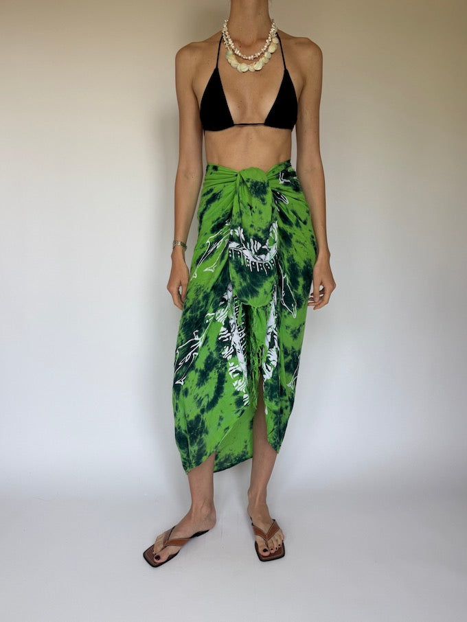 Vintage Tropical Green Tie-Dye Sarong 6280